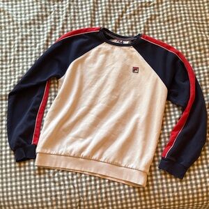 Fila Men's White and Navy Crewneck Sweater